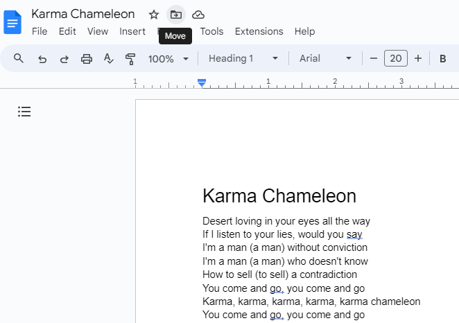 Move icon in Google doc