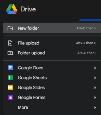 New folder in Google Drive when learning How to Organize Google Docs 