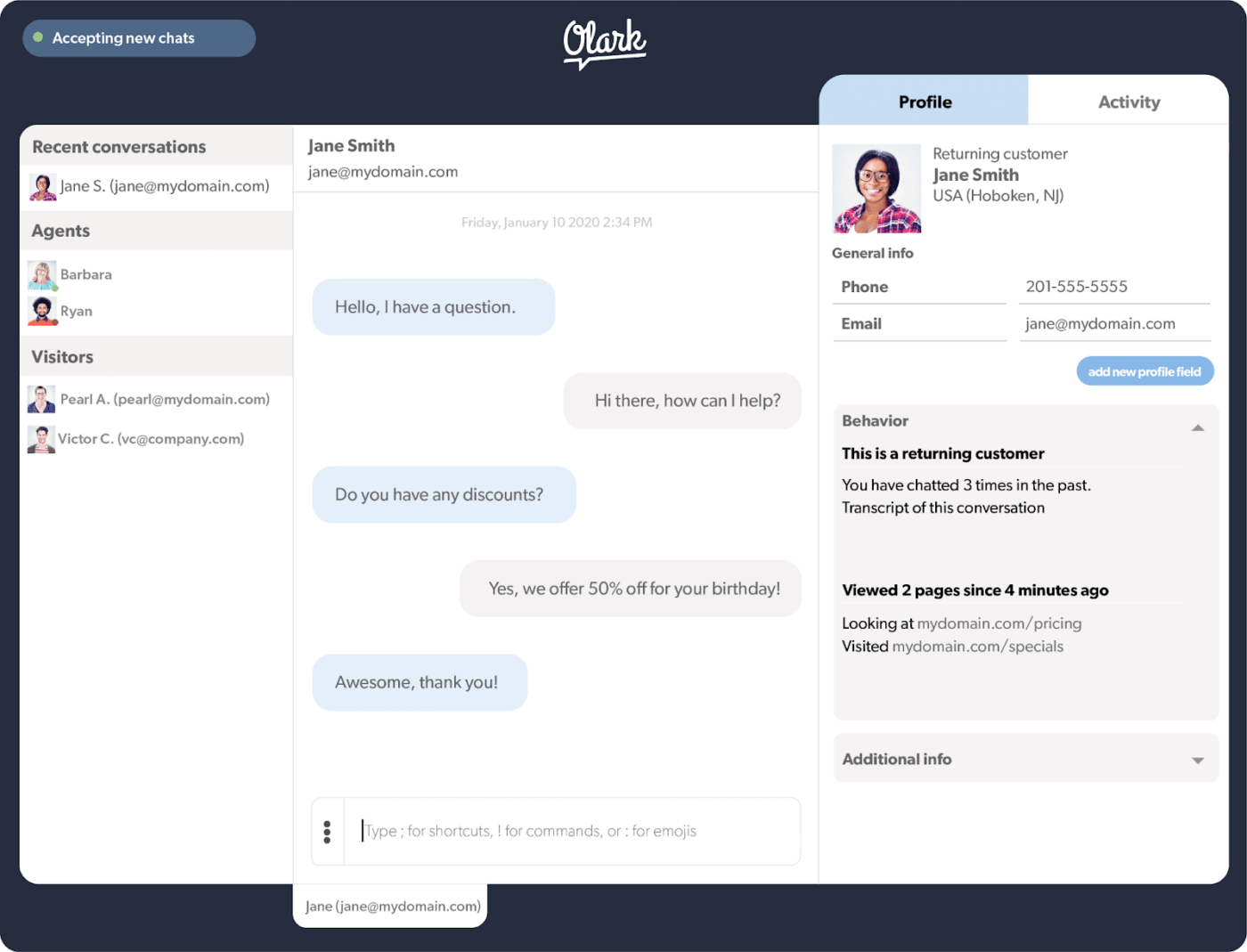 Olark for customer service