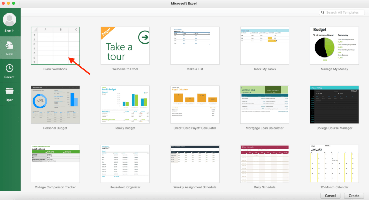 Opening a 'Blank Workbook' in MS Excel
crm spreadsheet