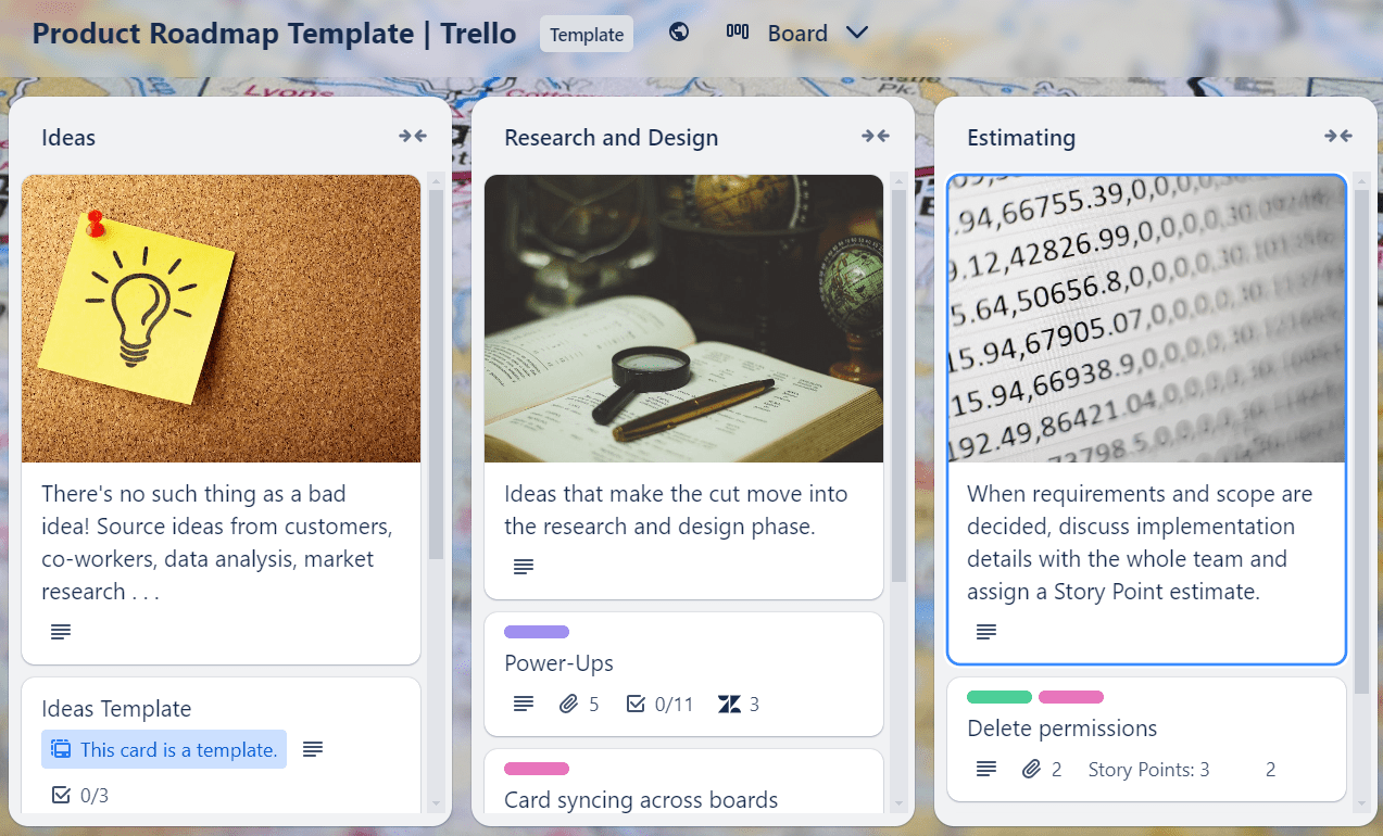 Sjabloon voor productroutekaart van Trello