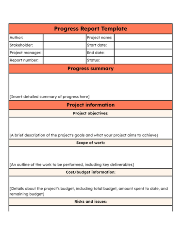 Szablon raportu z postępu prac wg HubSpot