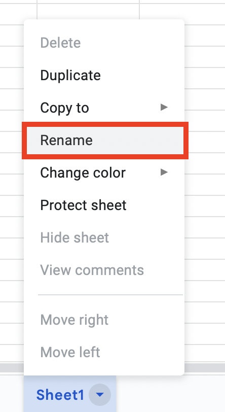 Renaming a sheet in Google Sheets
crm spreadsheet