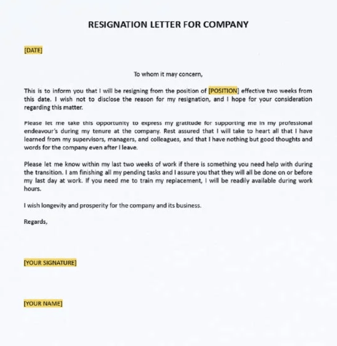 Resignation Letter Template Google Docs for Company by Template.net