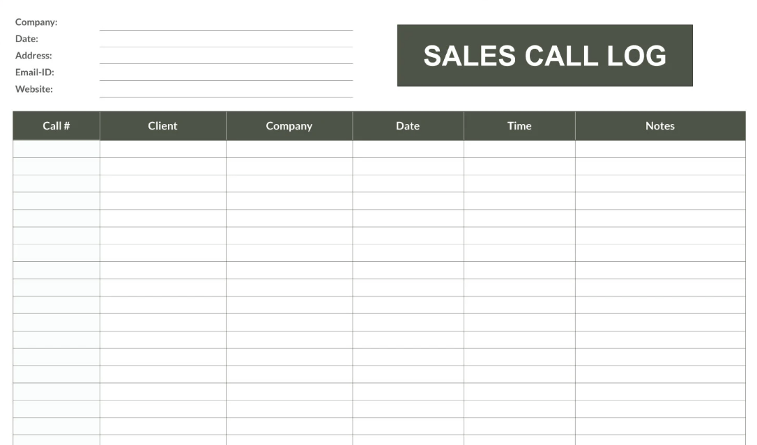 Sales Call Log Template by Template.net