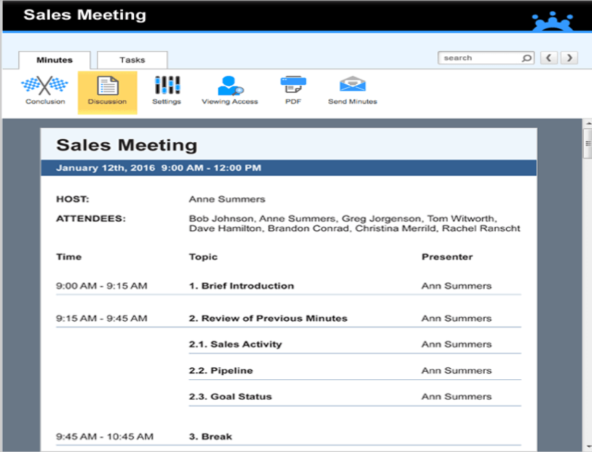 Modèle d'agenda de réunion commerciale par Meeting Booster