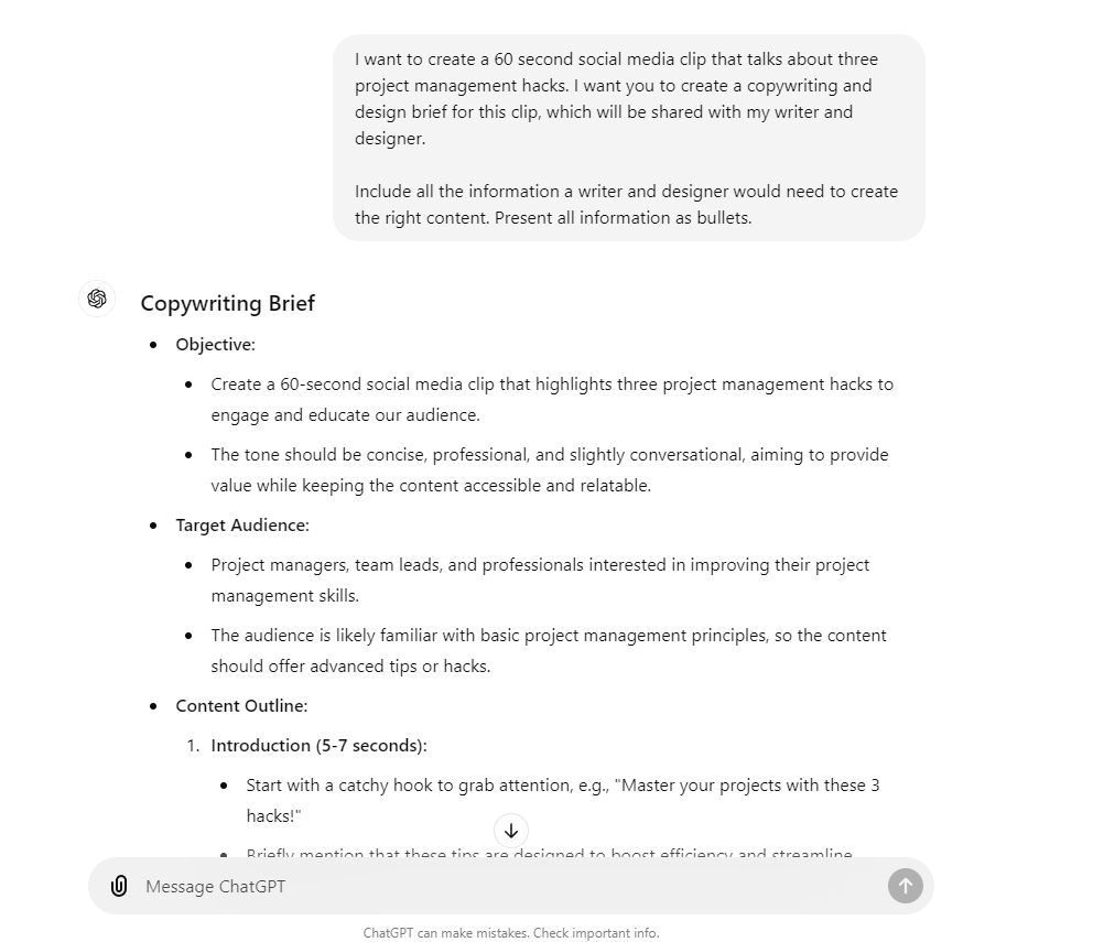 ChatGPT for social media brief creation