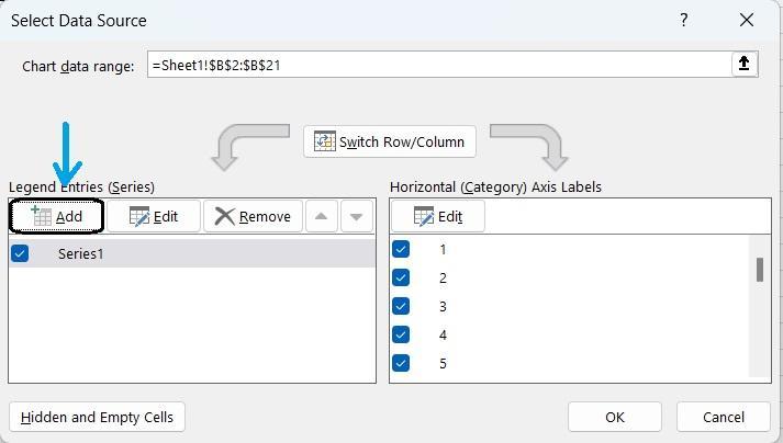 Seleccione Datos en el menú contextual del control en Excel