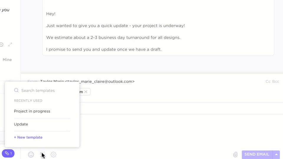 Send emails right from your workspace with ClickUp Email Project Management