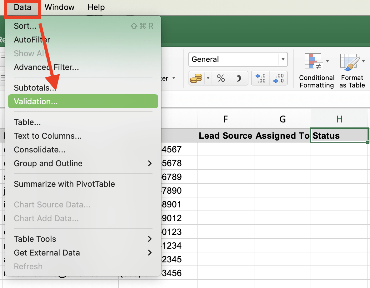 Definição de regras de validação de dados no MS Excel