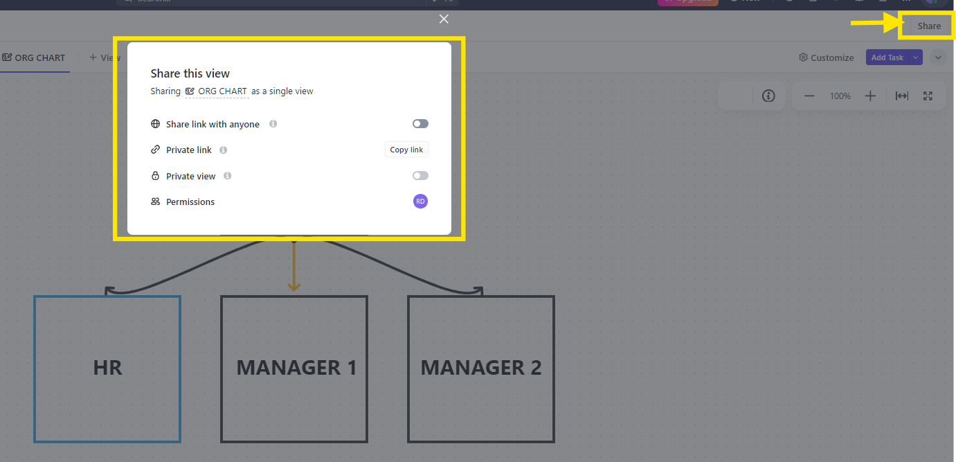 Freigeben und Zusammenarbeiten in ClickUp Whiteboards