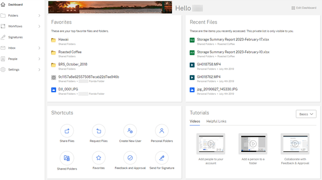 Painel de controle do Sharefile