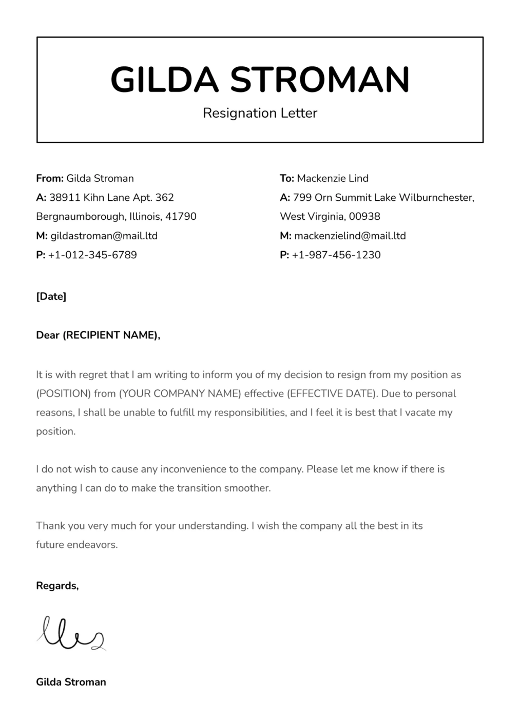 Short Resignation Letter Template Google Docs