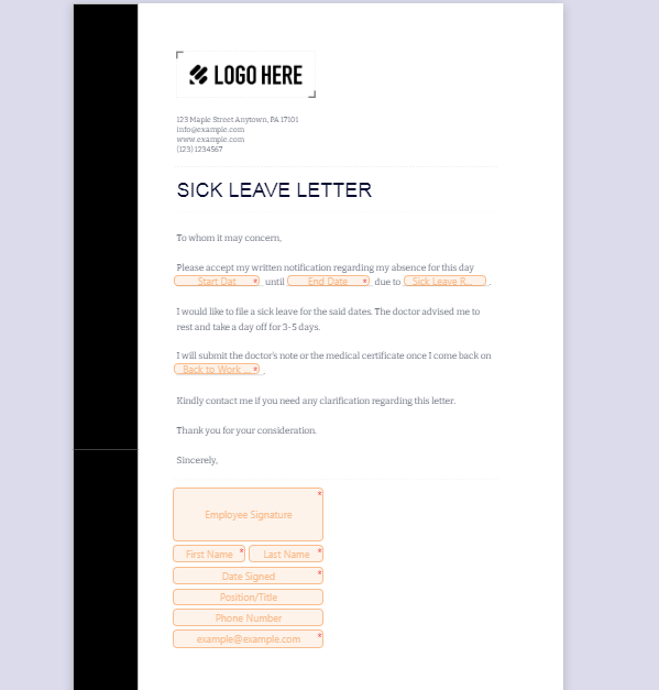 Sick Leave Letter Template by Jotform