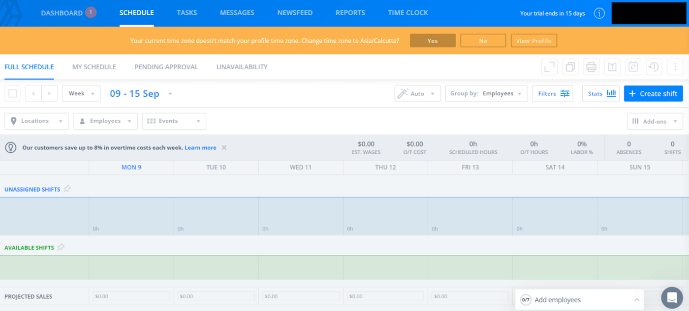 Painel de controle do Sling