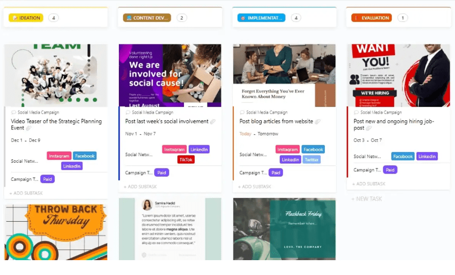 Szablon kampanii w mediach społecznościowych od ClickUp