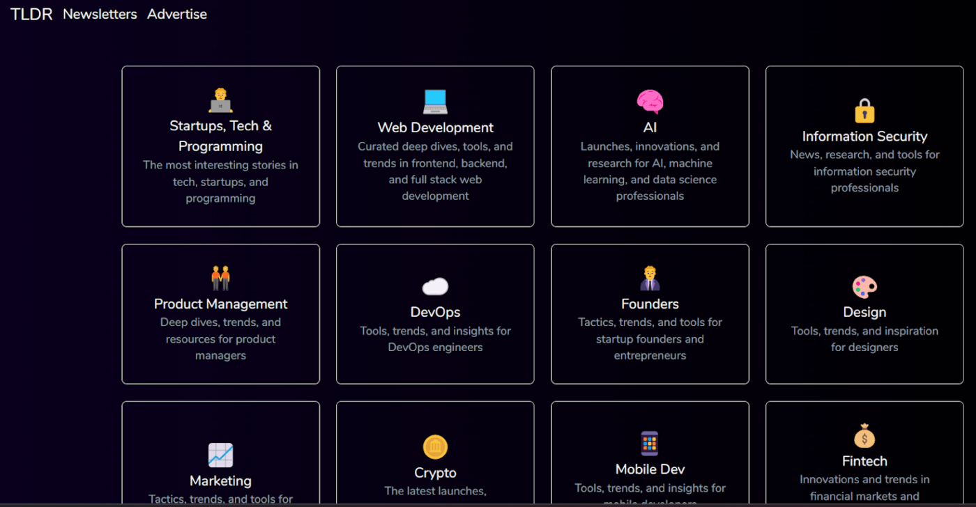 A screenshot of TLDR tech newsletter's page