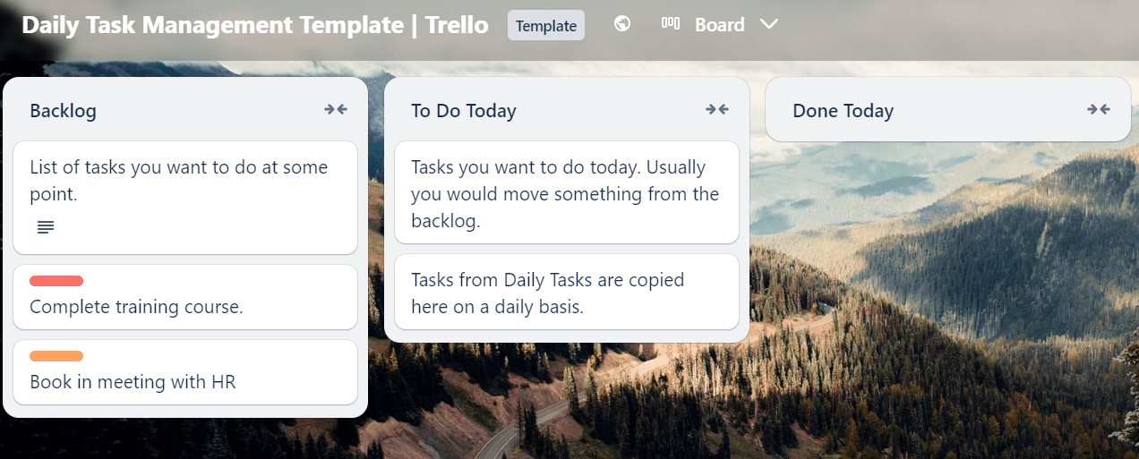 Plantilla de gestión de tareas diarias de Trello