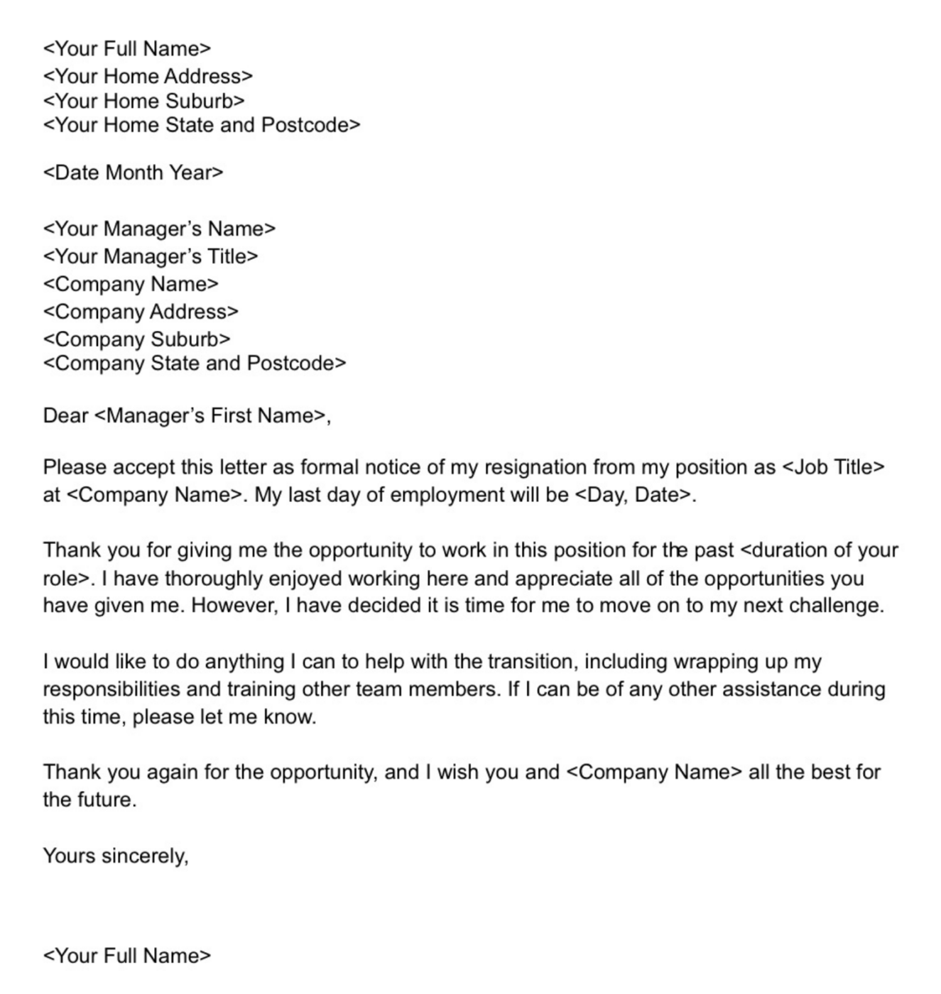 2 week notice letter template for Word by Seek