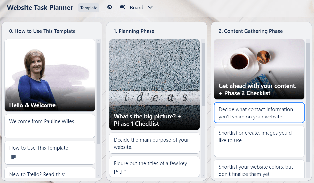 Trelloによるウェブサイトタスクプランナーテンプレート