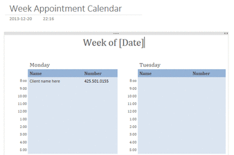 Templat Kalender Janji Temu Minggu:: templat kalender onenote