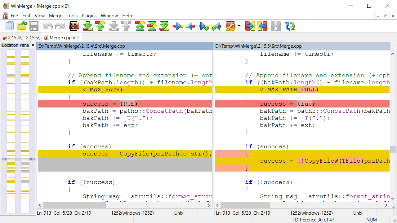 Dokumentenvergleichssoftware WinMerge (Dashboard)