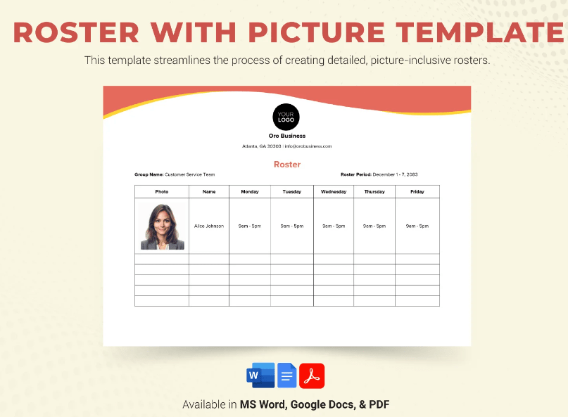 Word/Google Docs Roster with Pictures Template by Template.net