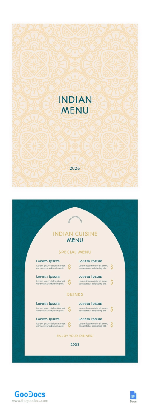 Indian Restaurant Menu Template by GooDocs