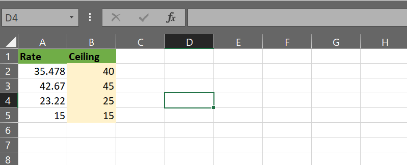 Excel formulas example