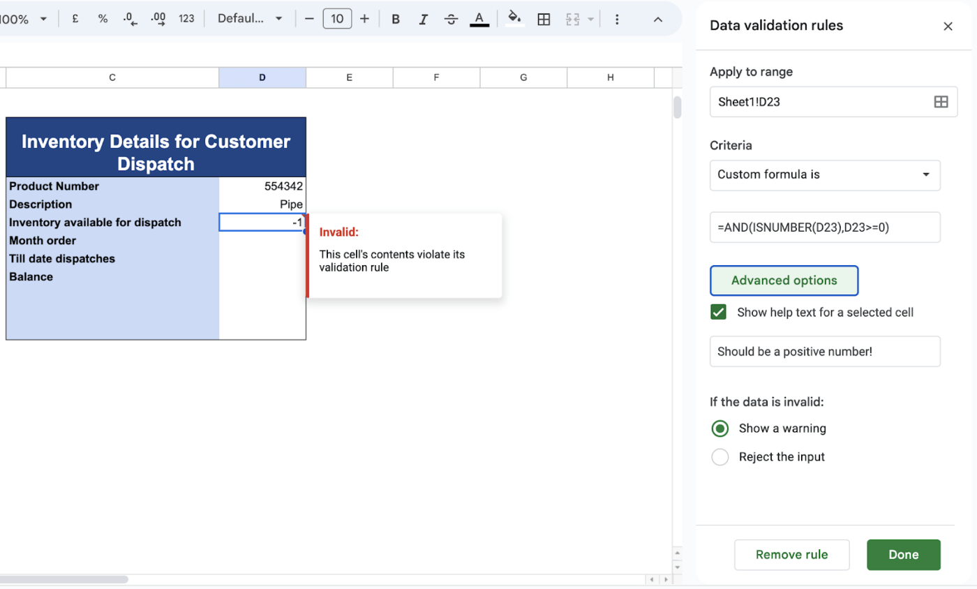 Using a custom formula as a rule in tracking inventory details