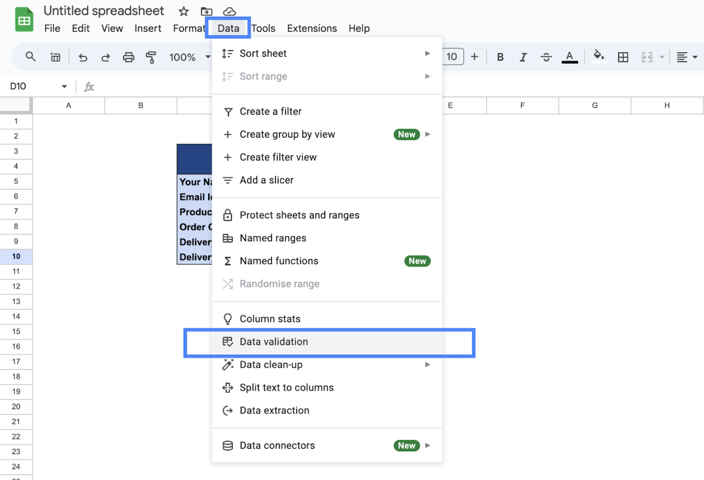 Validation des données dans Google Sheets