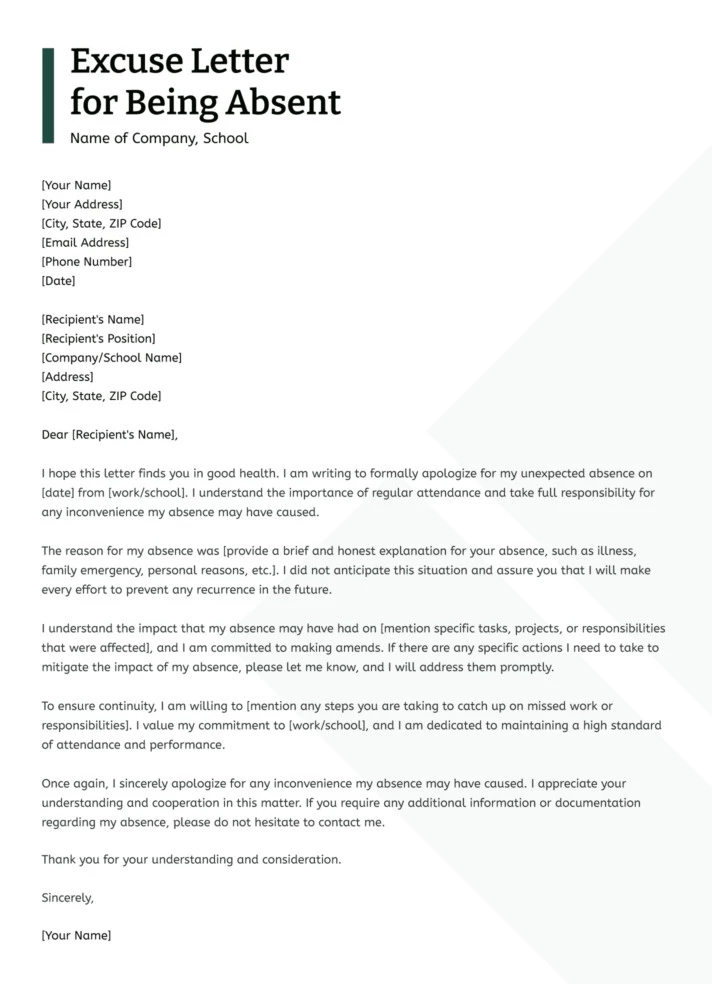 Modèle de lettre d'excuse pour l'absence par Google Docs