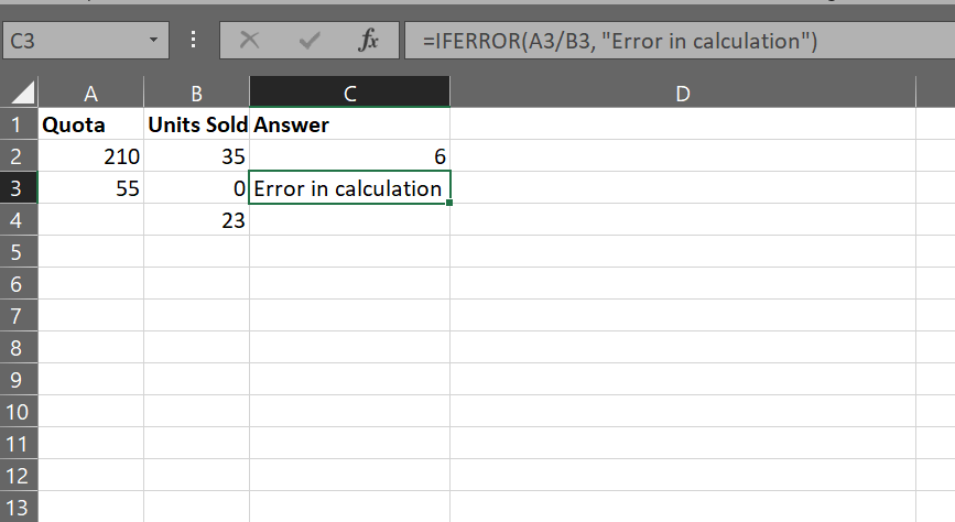 Excel formulas example