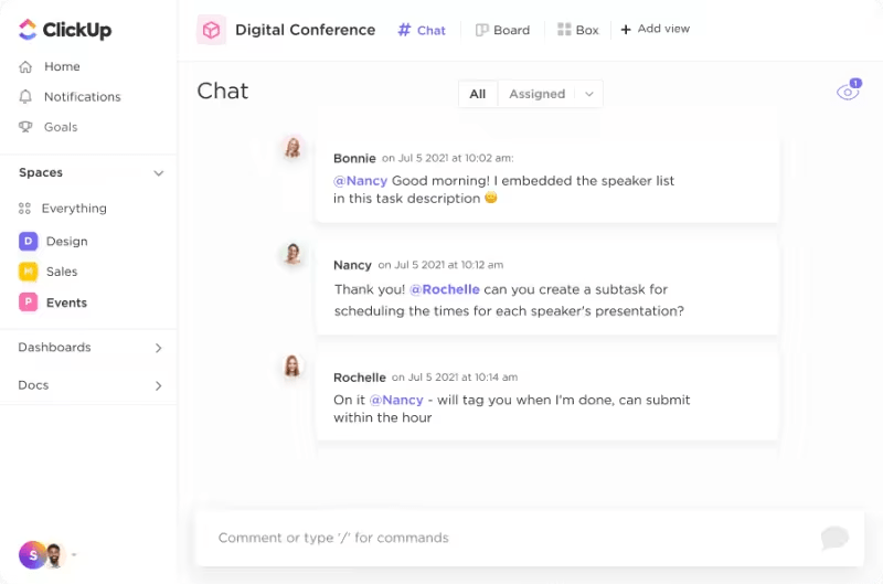 ClickUp Chat View to get real-time updates from team members