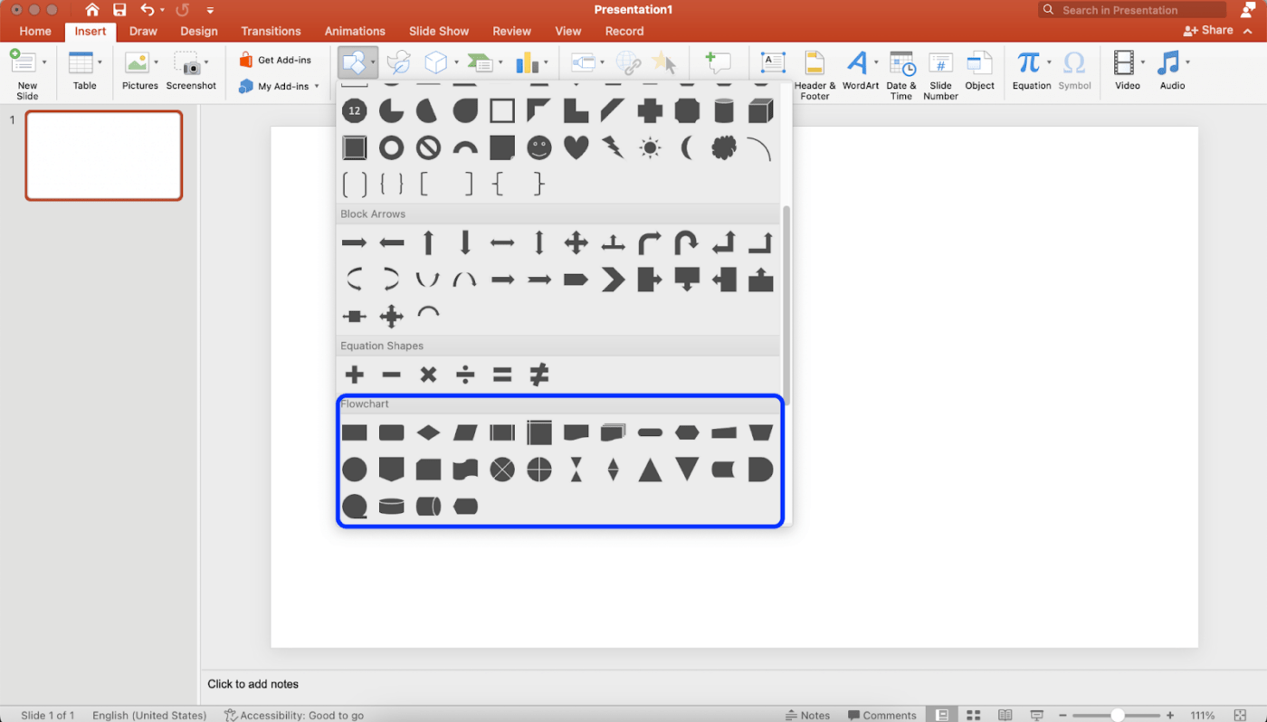 Sekcja schematu blokowego dla schematu blokowego Microsoft PowerPoint