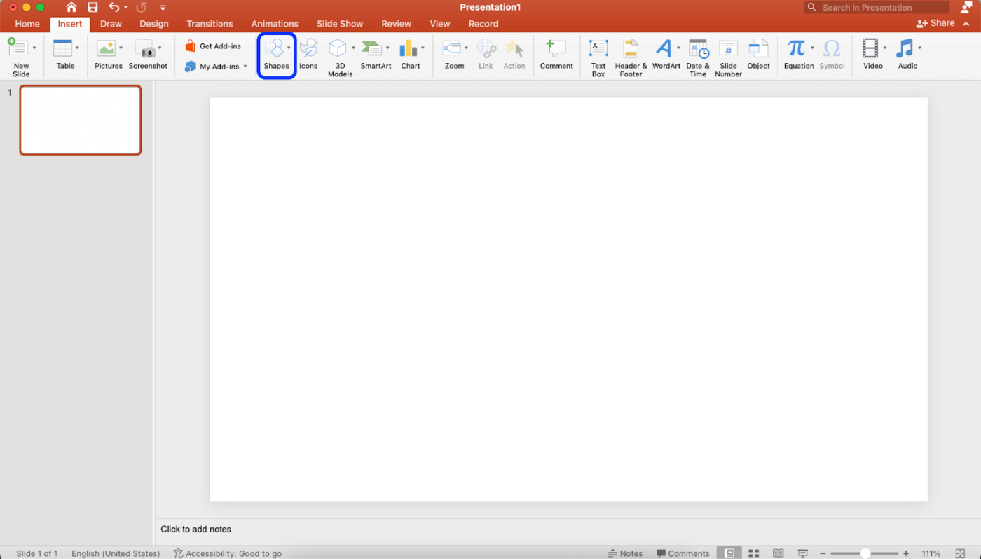 Inserire forme per il diagramma di flusso di Powerpoint