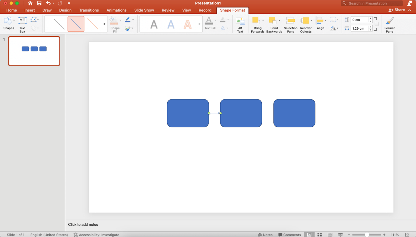 Connect shapes with line for PowerPoint flowchart creation