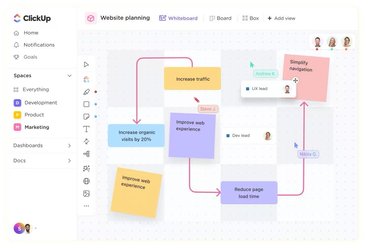 Brainstorm ideas and collaborate on ClickUp Whiteboards