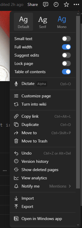 Export options in Notion