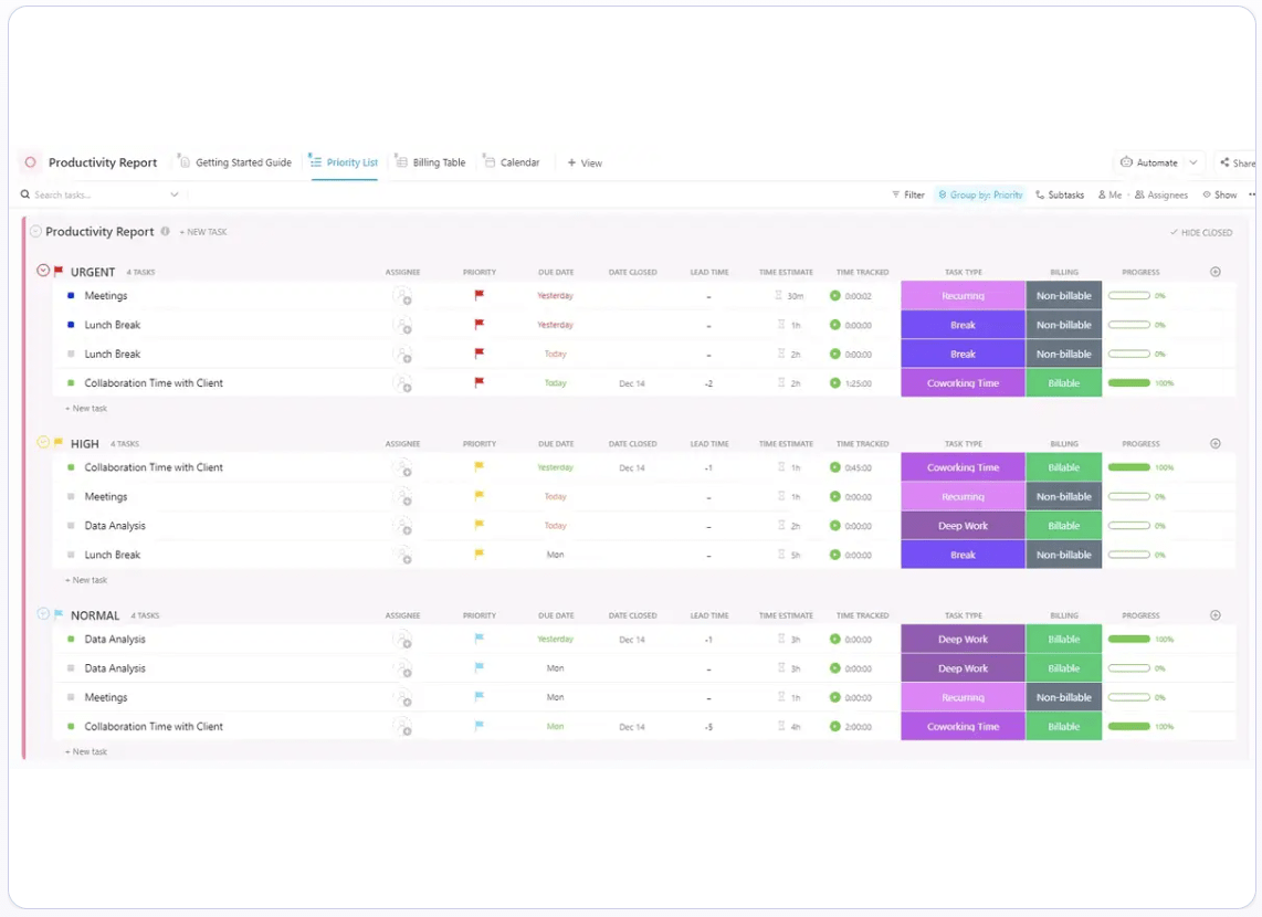 Streamline tasks and boost efficiency with ClickUp’s Personal Productivity Template