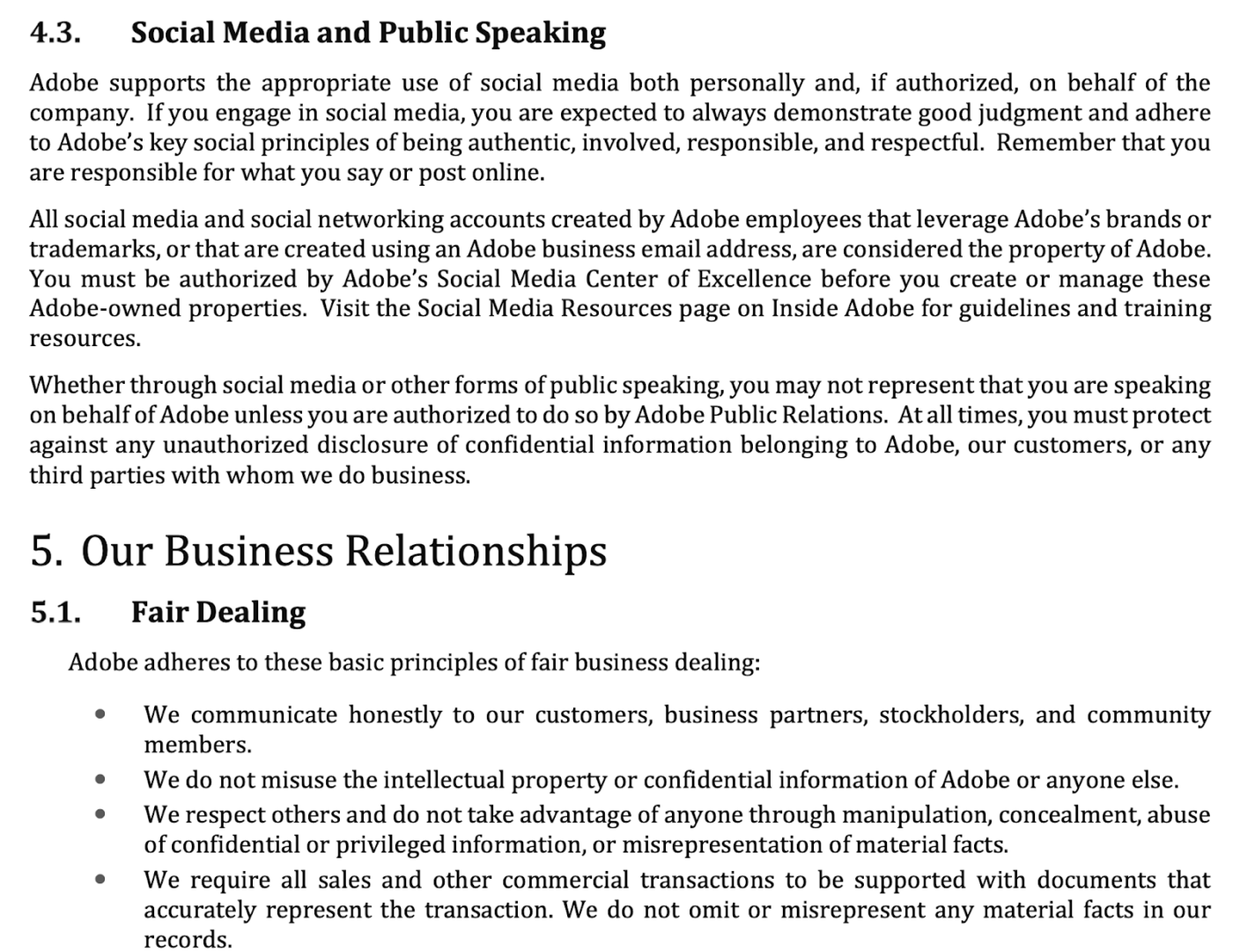 Social media policy examples—Adobe