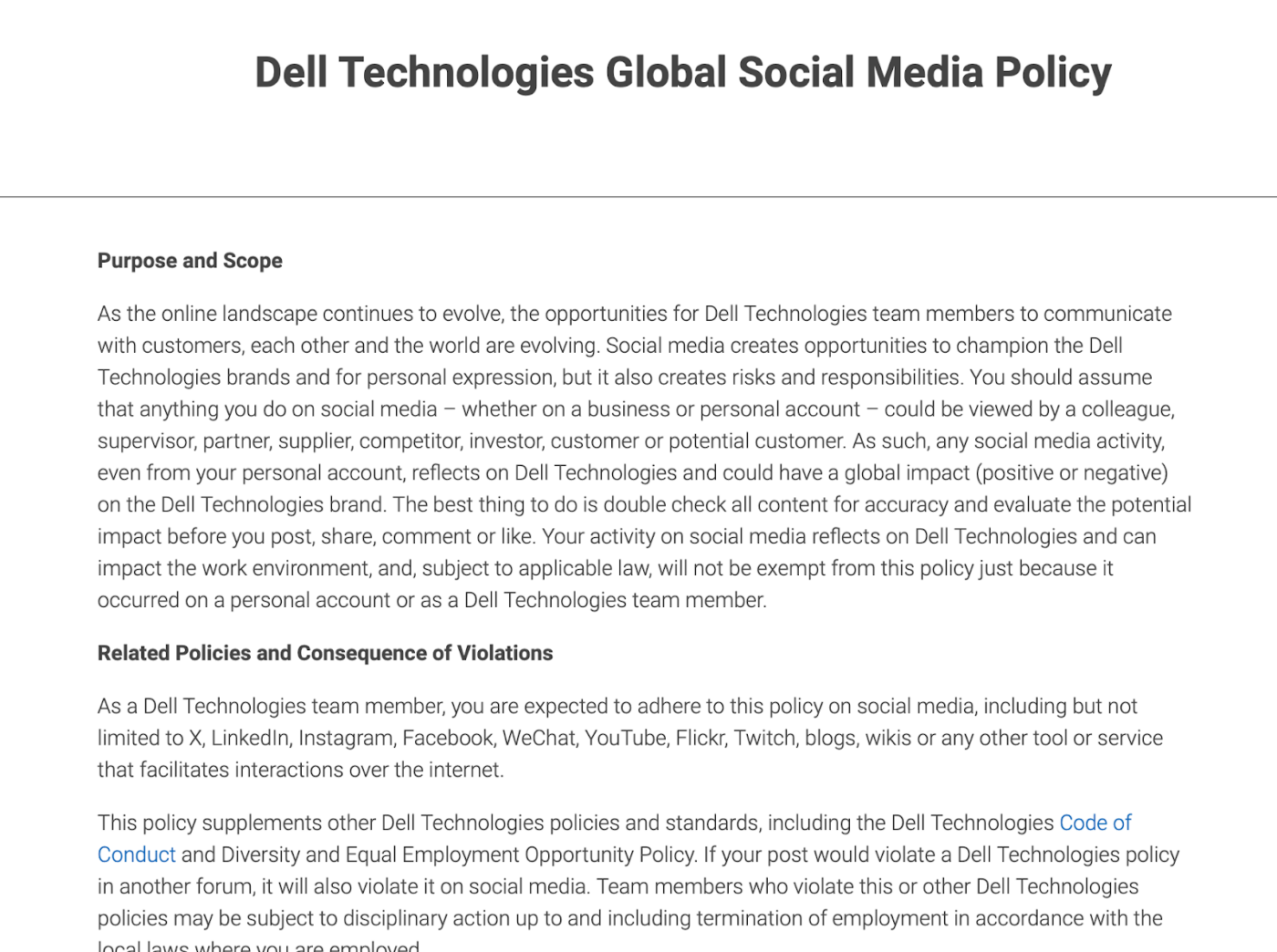 Ejemplos de política de medios sociales-Dell