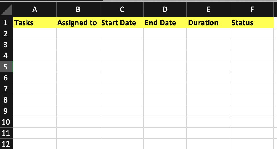 Überschriften in der Tabelle