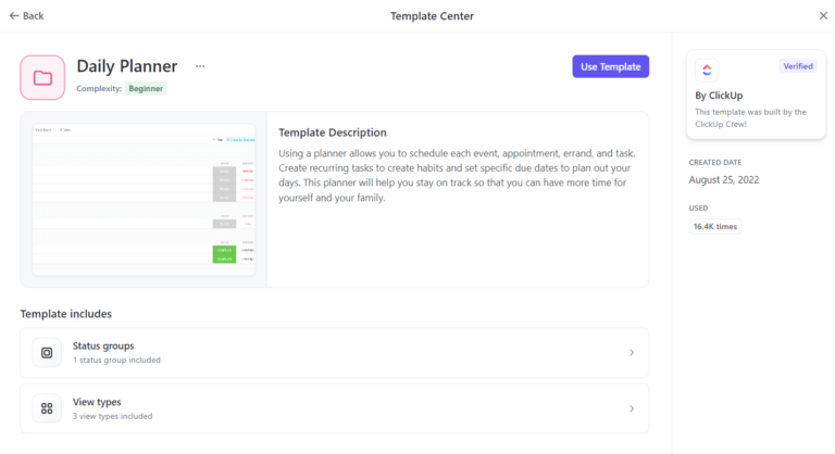 ClickUp's Daily Planner Template