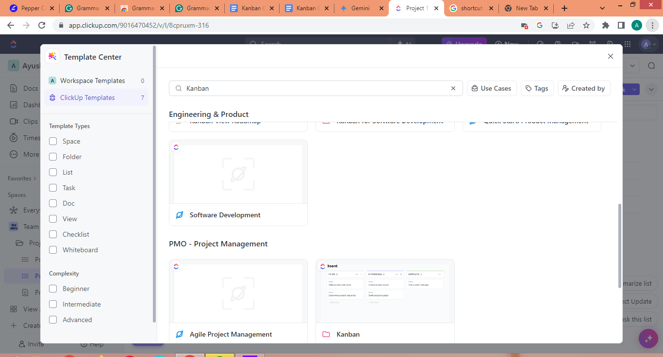 ClickUp Kanban Template à partir du centre de modèles