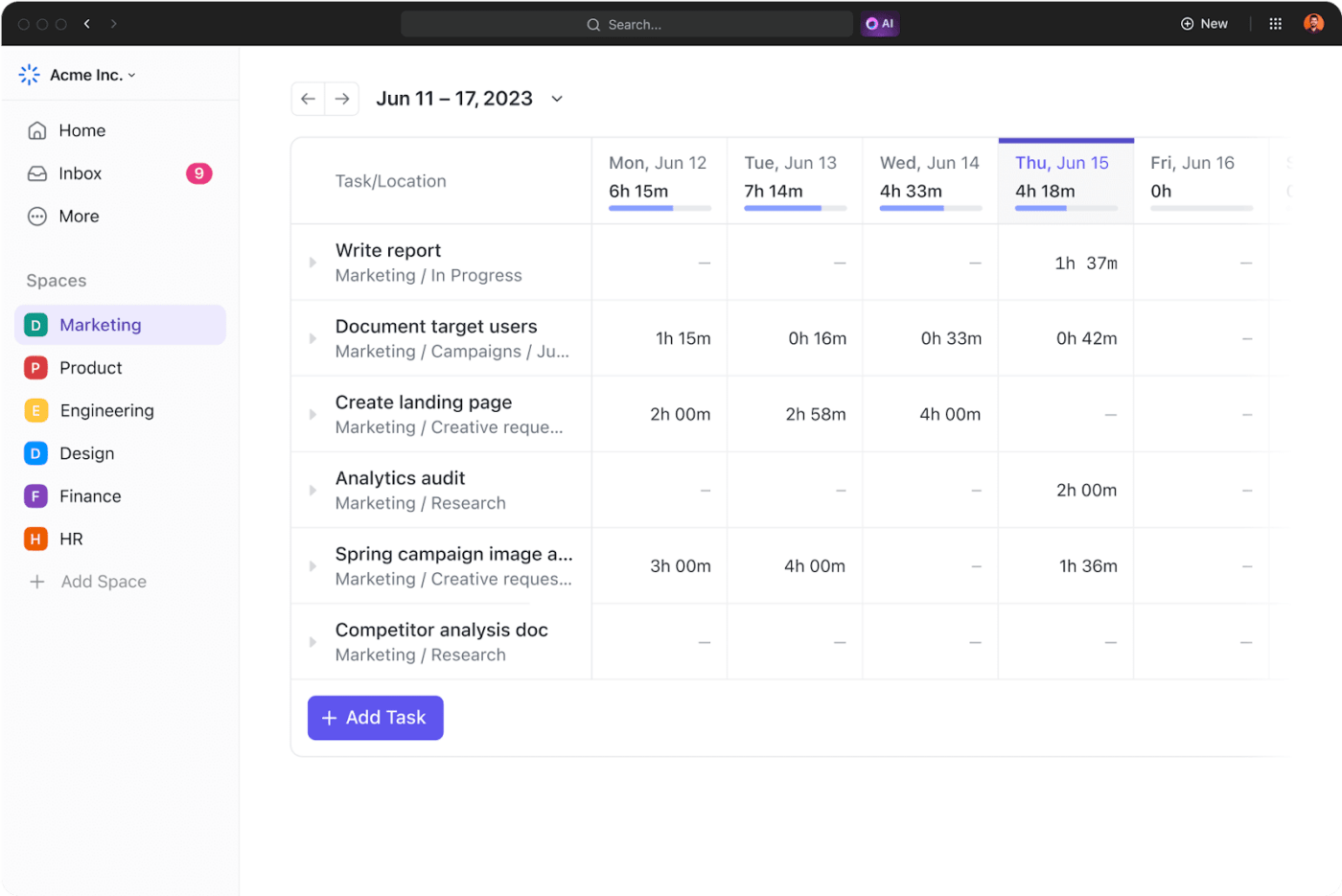 ClickUp 時間追跡