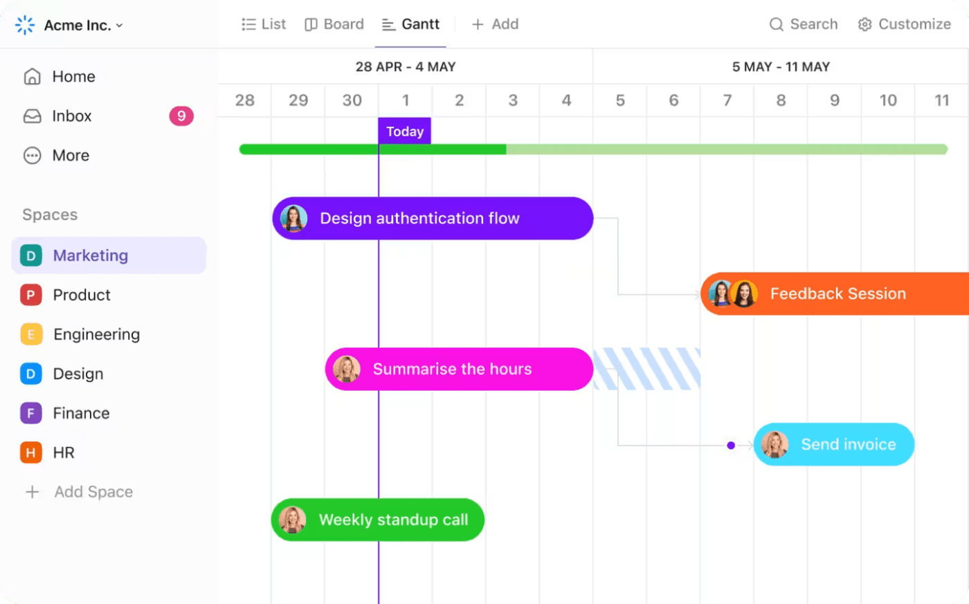 ClickUp의 간트 차트