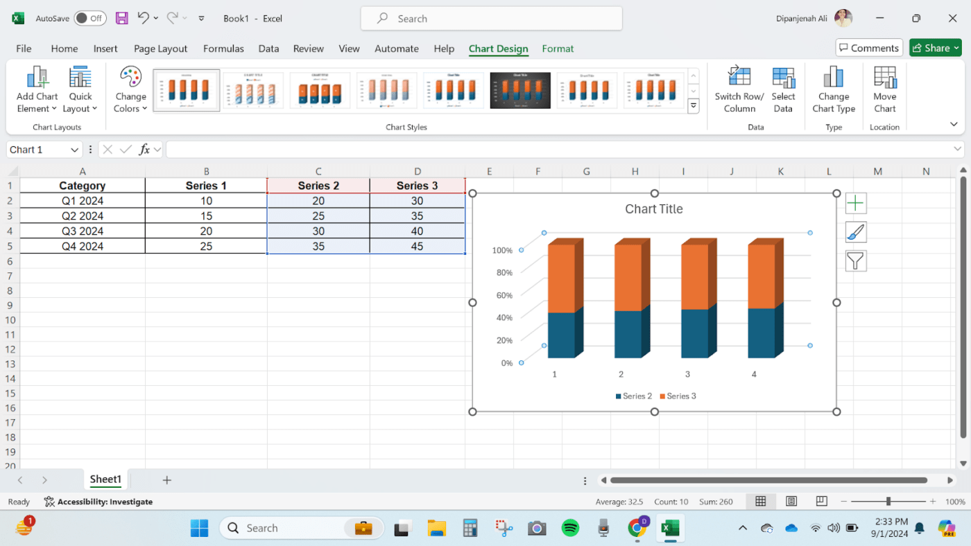 Wykres słupkowy skumulowany w programie Excel