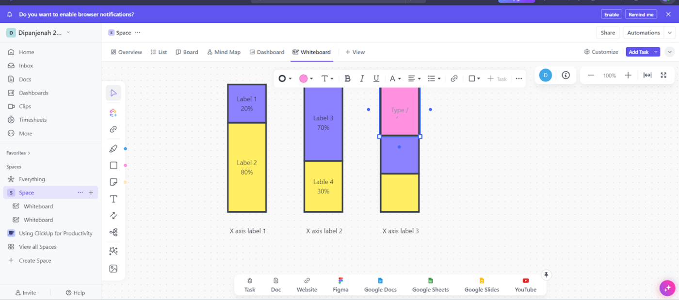 Text tool for bar's stacked portion