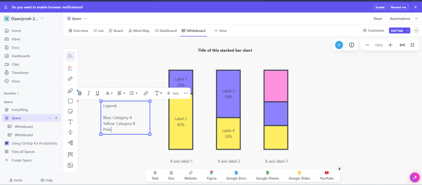 Text tool for title in whiteboard